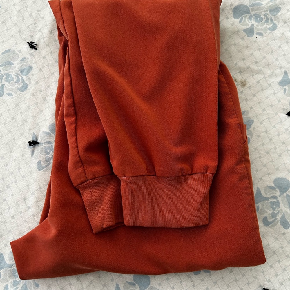 Figs Women's Pants in Orange with Pink Drawstring - Picture 3 of 3